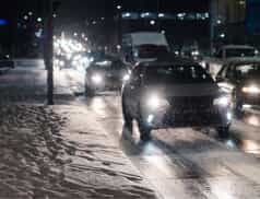 Heavy city traffic in winter